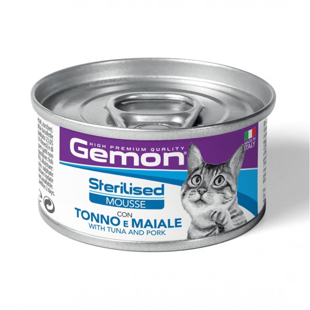 Gemon Mousse для стерилизованных кошек с тунцом и свининой 85гр изображение