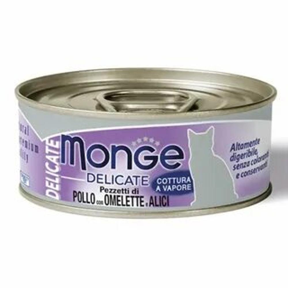 Консервы для кошек Monge Delicate курица с омлетом и анчоусом 80гр  изображение