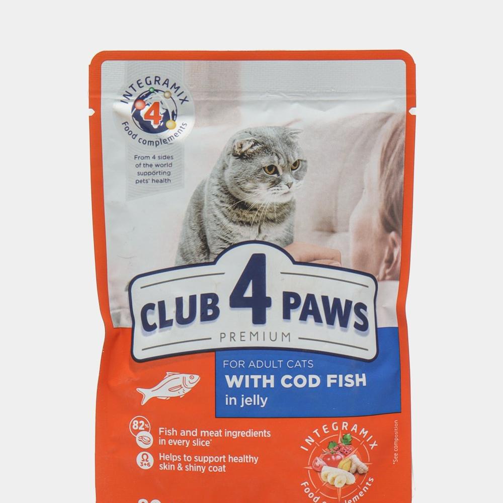 Корм для кошек Club 4 Paws с треской в желе 80гр изображение