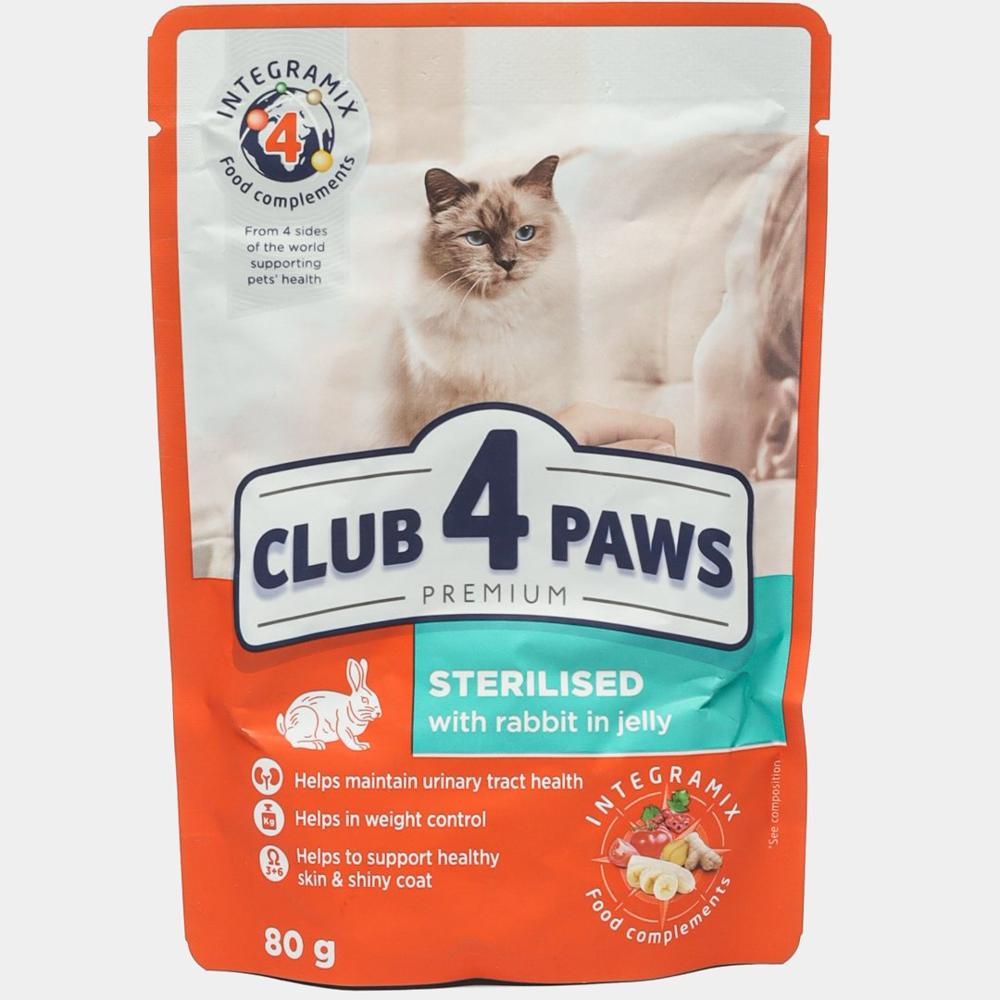 Корм для стерилизованных  кошек Club 4 Paws с кроликом  100гр изображение