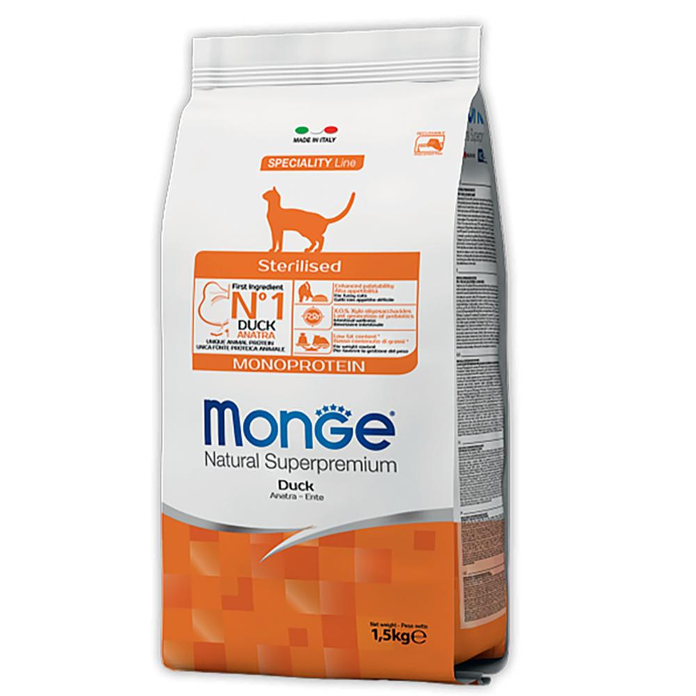 Сухой корм для кошек  Monge Monoprotein Sterilised Duck 1,5кг. изображение
