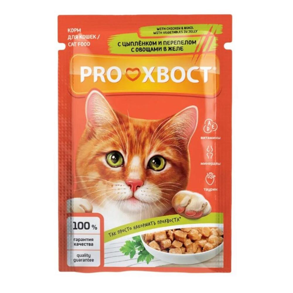 Pro Хвост для кошек с цепленком и перепелом с овощами в желе изображение