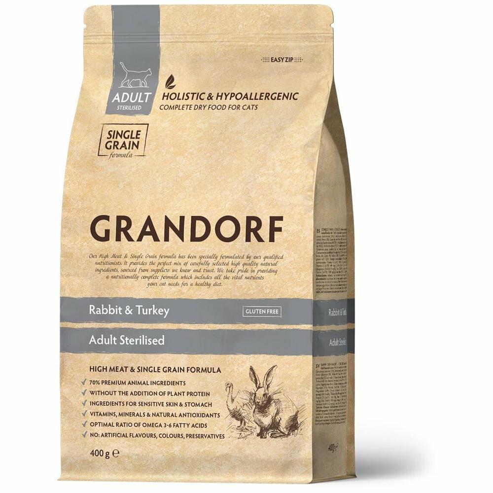 Сухой корм для стерилизованных кошек Grandorf c кроликом и индейкой 400гр
