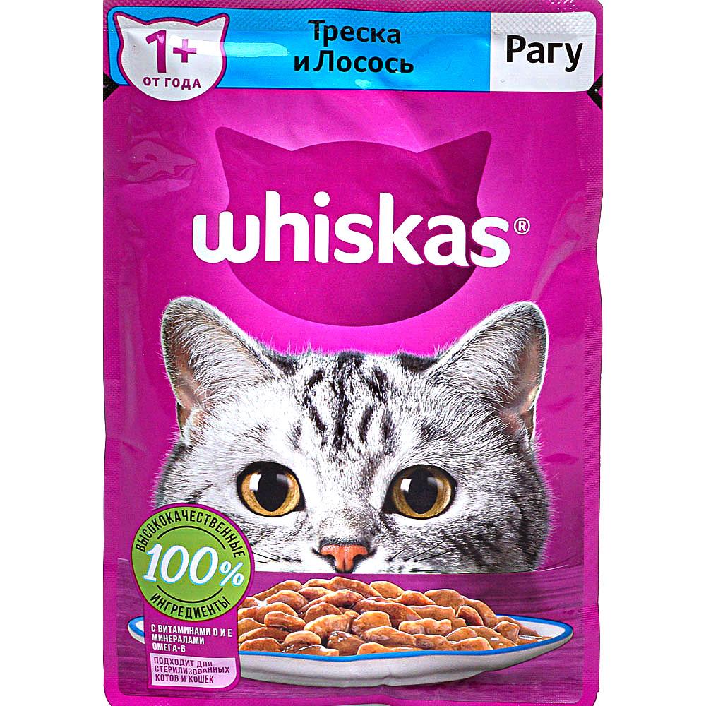 Влажный корм Whiskas треска и лосось рагу 75гр изображение